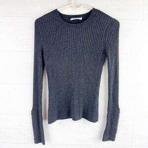 T Alexander Wang Ribbed Hook Sleeve Merino Wool Blend Sweater